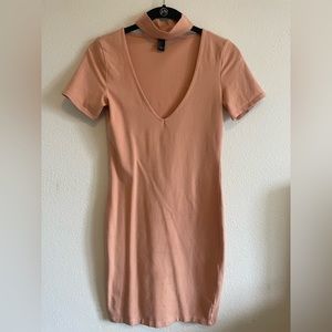 Forever 21 apricot, choker neck bodycon dress - S